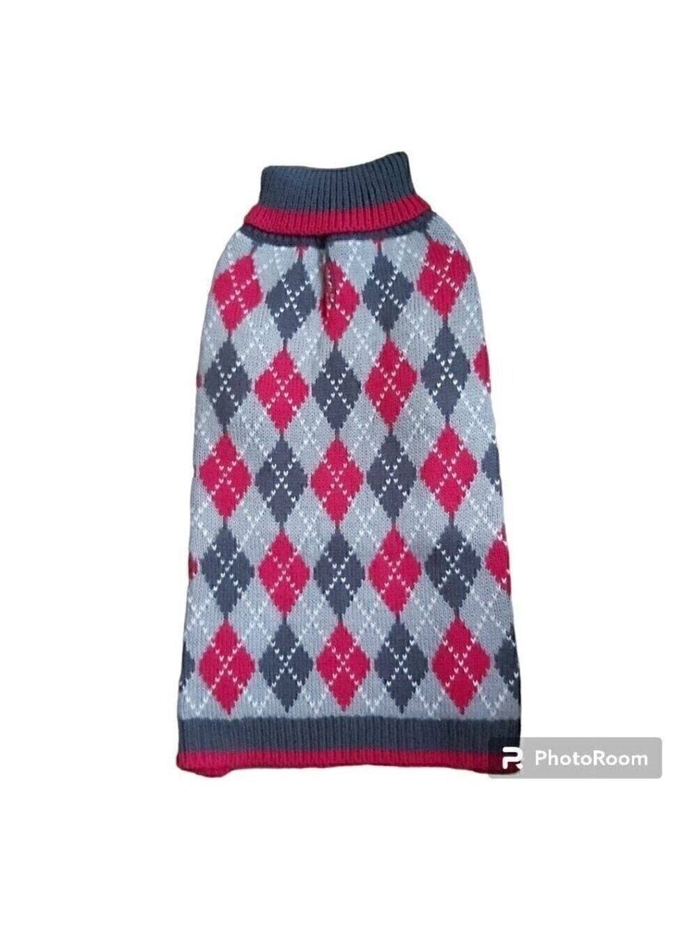 NWOT Argyle Red/Gray Diamond Knit Turtleneck Dog Sweater 100% Acrylic-Size Large